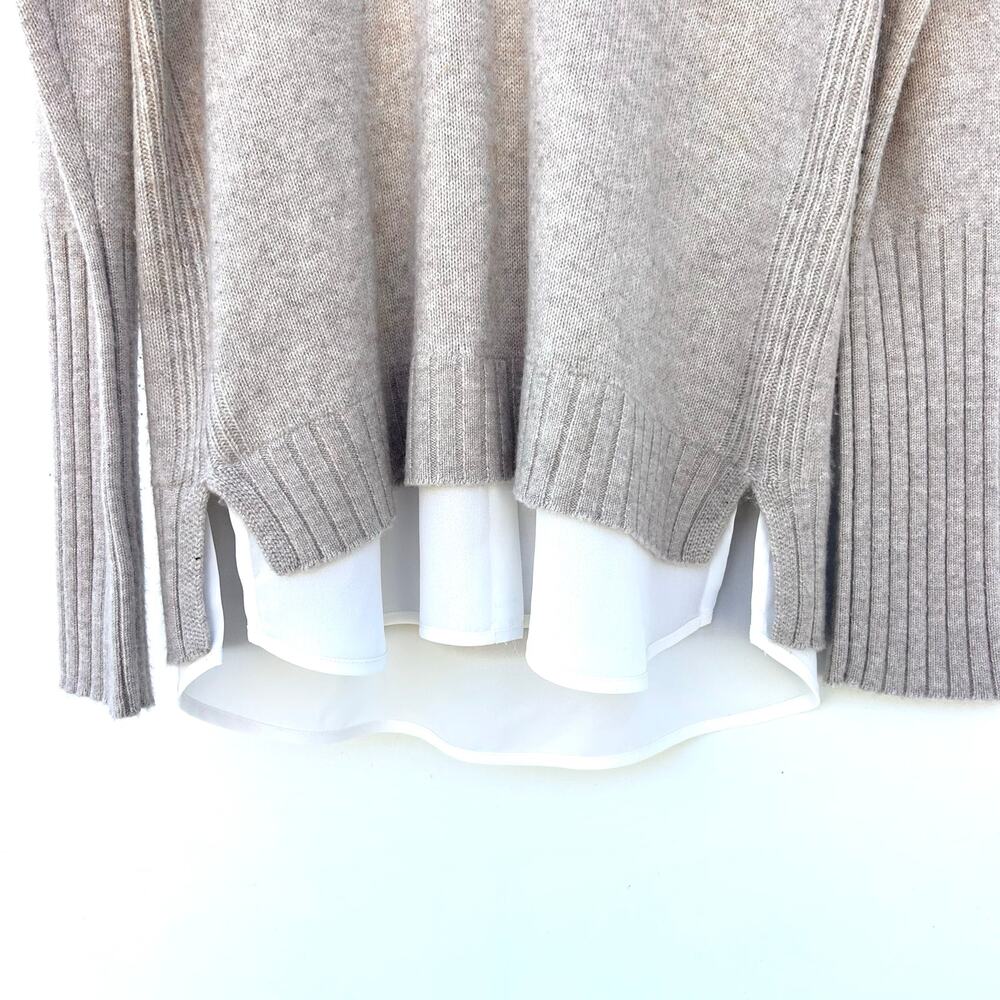 Brochu Walker Tatum V-Neck Looker Layered Cashmere Collared Sweater Large Tan - Picture 6 of 9